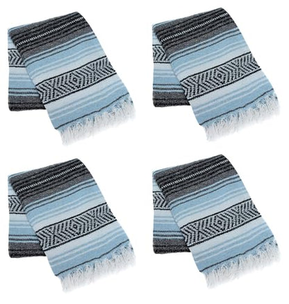 La Montana Bulk Falsa Mexican Blanket, 4 Pack, Light Blue/Charcoal/White - color: Light Blue/Charcoal/White