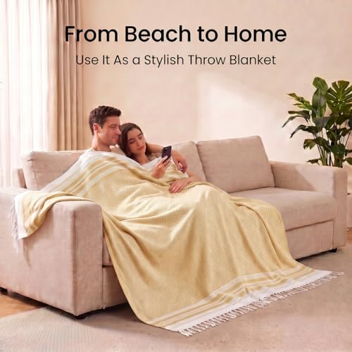 Yongoes Turkish Beach Towel Blanket Oversized 82x88 Camel Boho - color: Camel, size: Extra Large 82"x88"（208x224cm）