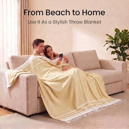 Yongoes Turkish Beach Towel Blanket Oversized 82x88 Camel Boho - color: Camel, size: Extra Large 82"x88"（208x224cm）