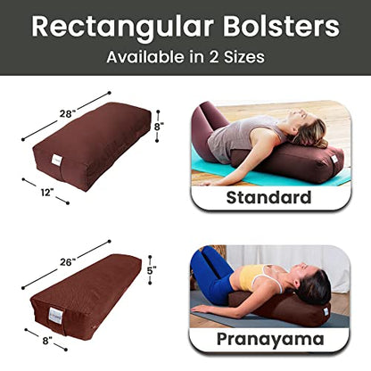 Pranayama Yoga Bolster Meditation Pillow - color: Brown, size: Rectangular 28" x 12" x 8"