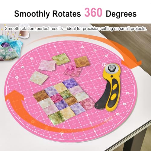 13"x13" Round Rotating Cutting Mat, Self Healing Mat with 360-Degree Rotation & Anti-Slip Base, Sewing Board Cutting Mat Perfect for Fabric Quilting Leather Hobby Project, Pink - color: Pink, size: 13"L x 13"W