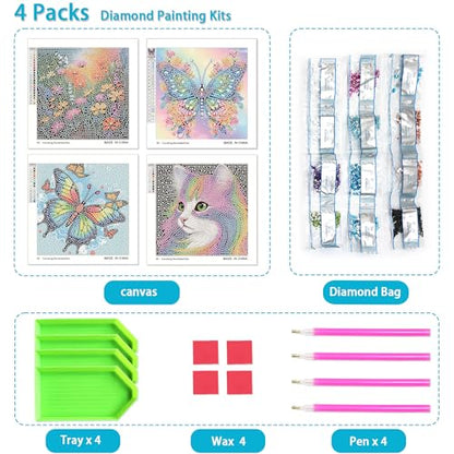 UiSdfuy Diamond Art Kits for Kids,Arts & Crafts for Kid Ages 8-12,Diamond Art for Kids,Gem Art 4 Pack Diamond Painting 6" X 6" (Butterfly) - color: 4pcs-Butterfly