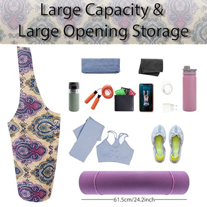 Yoga Mat Bag Yoga Tote Bag with Large Pocket and Zipper Pocket Yoga Mat Bag Carrier Fit Most Size Mats and All You Stuff - color: off white pink blue