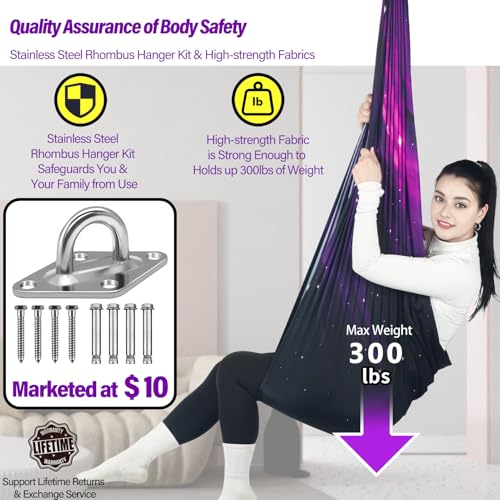 Sensory Swing for Kids Holds 300lbs Therapy Cuddle Hammock Chair - color: Space Purple