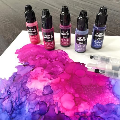 Pixiss Purple Alcohol Ink Set - 5 Shades of Highly Saturated Alcohol Ink for Epoxy Resin Supplies, Yupo Paper, Tumblers, Coasters - Resin Colorant for Epoxy Resin and Resin Art Supplies - color: Purples