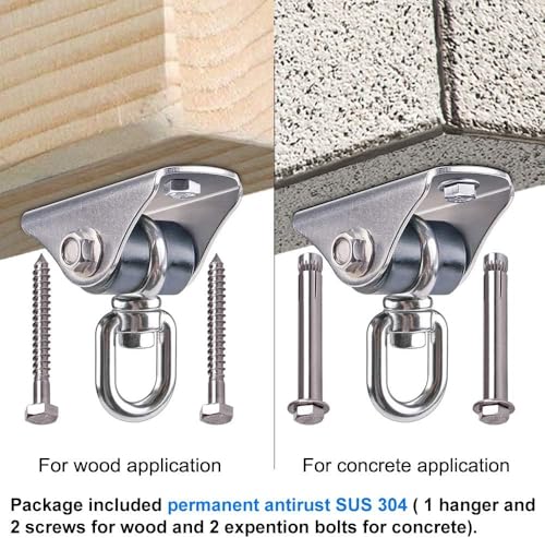 2 Pack 360° Swivel Silent Swing Hanger 1000 LB Capacity Hanging Chair Mount Stainless Steel Ceiling Swing Hardware Mount for Hammock Chair, Porch Swing, Yoga Swing, Heavy Bag, Aerial Silks - color: 2pcs 360° Silent Swing Hanger
