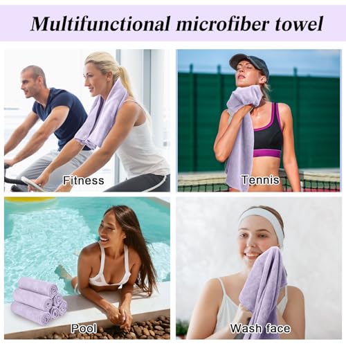 SmoothNovelty 36 Pcs Microfiber Gym Towel 16 x 28 in Bleach Proof Towels Absorbent Soft Sweat Towels Quick Dry Lightweight Towel for Hand Salon Bath Spa Hotel Pool Home Hair Care (Light Purple) - color: Purple