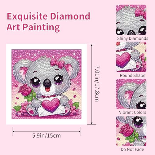 PERFECTSIGHT Cute 5D Diamond Art Kits, Kawaii DIY Painting Art for Adults Teen, 4 Pack Diamond Arts and Crafts Sets, Big Gem Full Drill Diamond Dots for Women (Pink Animal) - style: Pink Animal