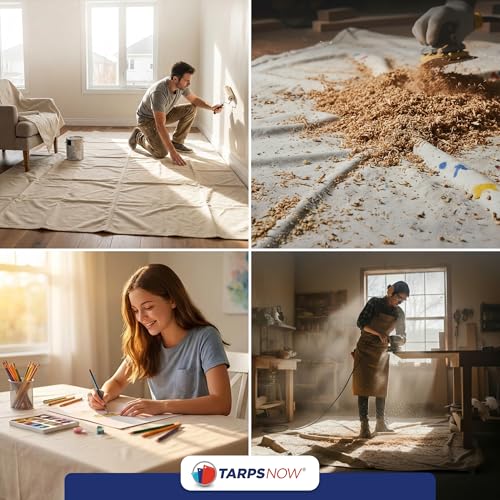 Tarps Now 12x20 ft Premium Heavy Duty Canvas Drop Cloth for Painting - Reusable Painter Tarp, 100% Cotton Fabric Floor Cover & Furniture Protection, Washable Paint Drop Cloth - size: 12' x 20'