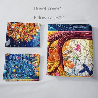 AILONEN Blue Gold Tree of Life Duvet Cover Set Queen,Sun and Moon Boho Bedding Set,3 Pieces Plant Tree Quilt Cover with 2 Pillowcases - color: S-tree of Life29, size: Queen