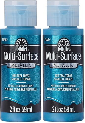 FolkArt Multi-Surface Metallic Paint in Assorted Colors (2 oz), Metallic Teal Topaz (Pack of 2) - color: Metallic Teal Topaz, size: 2 Fl Oz (Pack of 2)