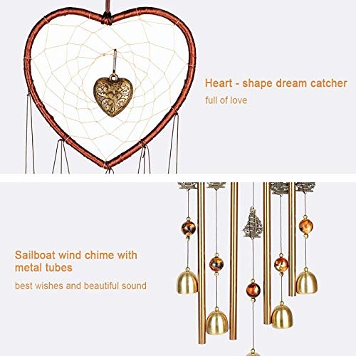 Unique Sweet Heart Dream Catcher Wind Chimes Brass Bell for Outdoor Garden Home Hanging Decoration… - size: Heart-Shaped