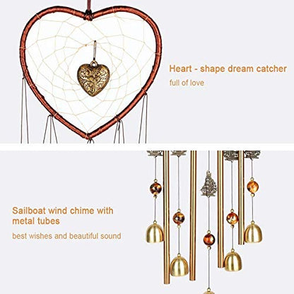 Unique Sweet Heart Dream Catcher Wind Chimes Brass Bell for Outdoor Garden Home Hanging Decoration… - size: Heart-Shaped