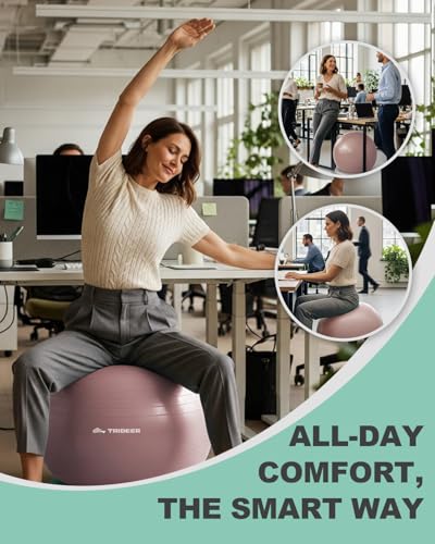 Trideer Yoga Ball Chair with Base for Office Desk, Exercise & Stability Ball Seat, Pilates Ball for Core Training, Pregnancy Ball, Back Pain Relief & Active Sitting - color: Pink, size: XL(27-30ines/68-75cm)