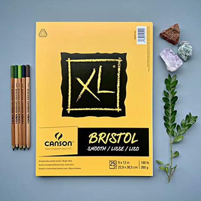 Canson XL Series Bristol Paper, Smooth, Foldover Pad, 9x12 inches, 25 Sheets (100lb/260g) - Artist Paper for Adults and Students - Markers, Pen and Ink - size: 9x12, style: Bristol, Smooth
