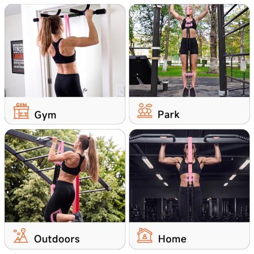 Innstar Pull Up Assistance Bands, Heavy Duty Resistance Band for Pull Up Assist, Adjustable Resistance 165-265lbs with Fabric Feet/Knee Rest, Pull Up Bands Assistance Bands - color: Pink 265lbs adjustable