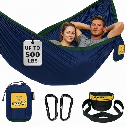 Wise Owl Outfitters Hammock for Camping Double Hammocks Gear for The Outdoors Backpacking Survival or Travel - Portable Lightweight Parachute Nylon DO Navy & Forrest - color: Navy & Green, size: Double