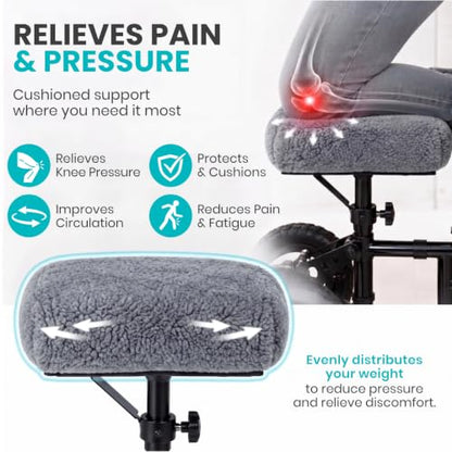 Vive Mobility Knee Scooter Pad Cover - Soft Adult Sheepskin Memory Foam - color: Gray