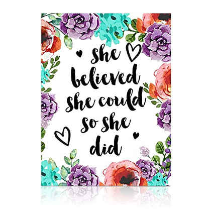 Modern Merch Inspirational Diamond Art for Adults DIY Motivational Quote Wall Art Floral 5D Diamond Painting for Adults, Flowers Cross Stitch Gem Art, Round Drill 12x16 - color: She Believed