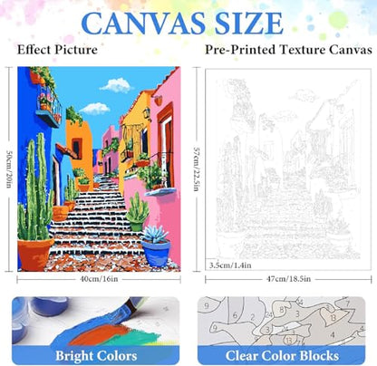 ZRIZQ Paint by Numbers Kit for Adults Beginner,Cityscape Cactus,16x20 | Full set with wooden brushes,rolled canvas,rich paints.Calming activity.Beginner friendly.Just open and paint. - color: 16"X20"Rolled Canvas(Frameless)-Landscape 4