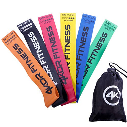 4KOR Fitness Resistance Loop Band Set, Perfect for Crossfit, Yoga, Physical Therapy, and Booty Building - color: 6 Piece Miniband Set (2" x 12")