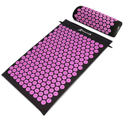 ProsourceFit Acupressure Mat and Pillow Set for Back/Neck Pain Relief and Muscle Relaxation, Large - Black/Pink - color: Black/Pink, size: Large