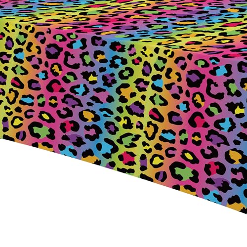 Leopard Party Decorations Tablecloth, Cheetah Birthday Tablecover | 3Pcs Disposable Cheetah Print Party Supplies, Iridescent Rainbow Leopard Birthday Table Decorations, 55in x 86in