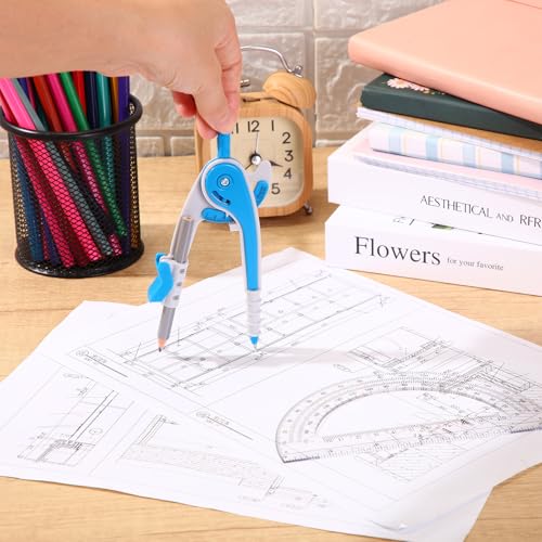 EBOOT Student Geometry Math Set, Drawing Compass and 6 Inch Clear Swing Arm Protractors 180 Degree Math Protractor(Blue) - color: Blue
