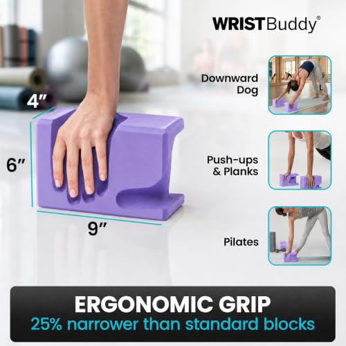 WRISTBuddy® Yoga Blocks 2 Pack, High Density Non-Slip, Hand-Shaped Design | 60% less wrist pressure —patented hand-shaped design eases wrist discomfort for yoga, Pilates, push-ups, planks & handstands. - color: Lavender