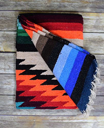 Open Road Goods Aztec Navajo Style Blanket, Throw, or Yoga Bolster - Handwoven Mexican Diamond Blanket (Multi Tan) - color: Multi Tan