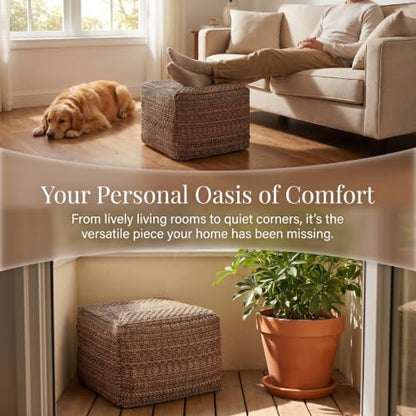 Cabilock Square Pouf Cover Thick Cotton Linen Chair Cushion Cover 15.74 X 15.74 X 10.62 in Indoor Seats Mat Cozy Japanese Style No Filler for Home Seating