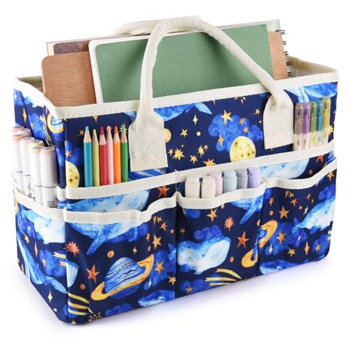 Craft Organizer Tote Bag with Multiple Pockets,Scrapbooking Art Storage | Portable Travel Containers for Caddy,Art and Craft Sewing Bag,Daily Use and Office Supplies Storage.Dark Whale - color: Dark Whale