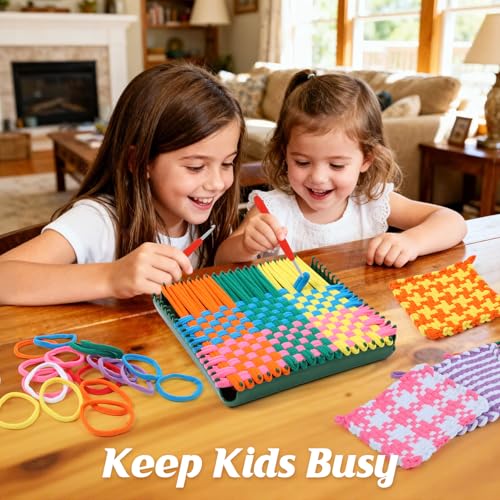 IQKidz Weaving Loom Kit for Girls Ages 8-12, DIY Arts and Crafts for Kids and Adults, Great Toy Gifts for Beginners 6-8 9 10 11 12, Potholder Knitting Loom with 224 Refill Loops - size: Integrated Loom