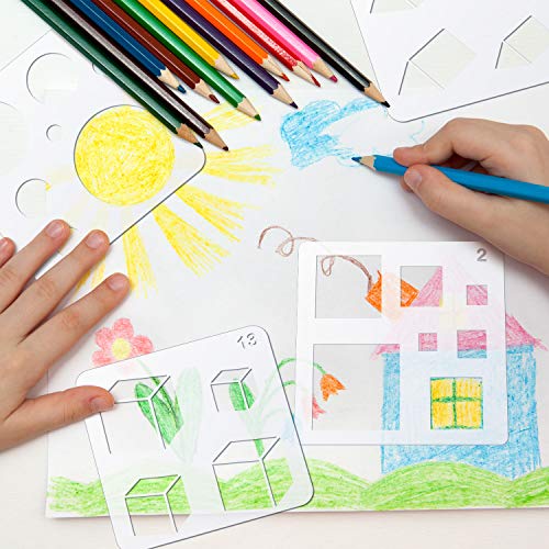 Outus 16 Pieces Kids Geometric Drawing Stencils 5.1 Inches Basic Square Shape Plastic Drawing Stencil Template Geometry Shape Reusable DIY Painting for Kids Girls Boys Gifts Home Classroom Crafts