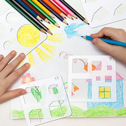 Outus 16 Pieces Kids Geometric Drawing Stencils 5.1 Inches Basic Square Shape Plastic Drawing Stencil Template Geometry Shape Reusable DIY Painting for Kids Girls Boys Gifts Home Classroom Crafts