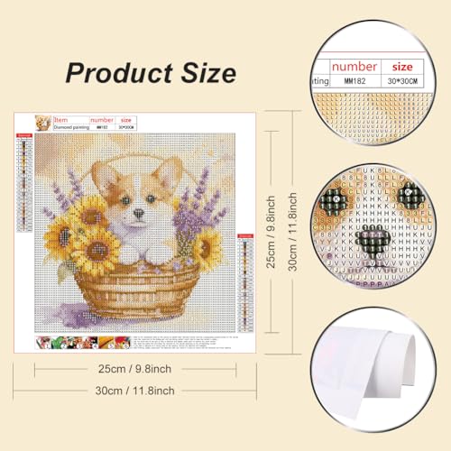 WSLWXSHM Diamond Painting Kits for Adults Dog and Sunflower, Animal Round Full Drill Diamond Art Kits, 5D DIY Paint with Diamonds Crafts for Home Wall Decoration Gifts 12×12Inch - color: Dog K
