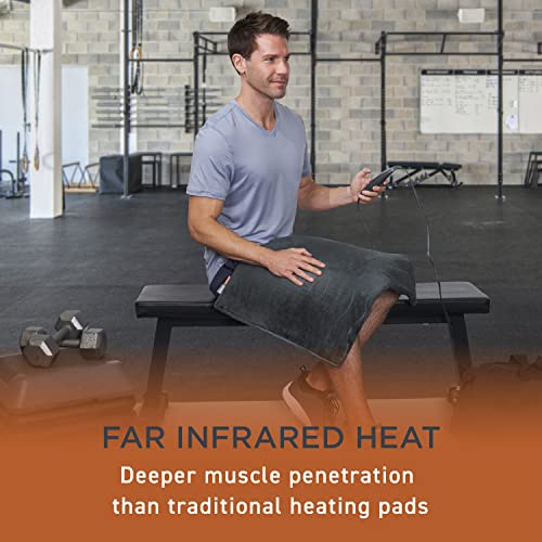 Pure Enrichment PureRelief Pro Far Infrared Ultra-Wide Heating Pad - Muscle Relief for Back, Neck, Shoulder, & Knee Pain in Athletes, 4 Heat Settings, Dry/Moist Heat, 20” x 24” Wide Size (Iron Gray) - size: 20” x 24”