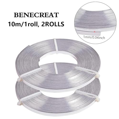 BENECREAT 65.6Feet Flat Jewelry Craft Wire, 18 Gauge Aluminum Wire for Bezel, Sculpting, Armature, Jewelry Making(Silver, 5mm Wide, 32.8Feet/Roll, 2 Rolls) - size: 5mm Wide