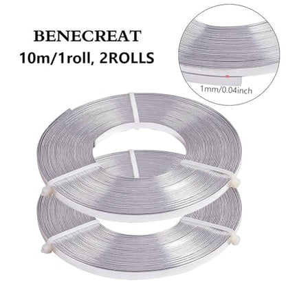 BENECREAT 65.6Feet Flat Jewelry Craft Wire, 18 Gauge Aluminum Wire for Bezel, Sculpting, Armature, Jewelry Making(Silver, 5mm Wide, 32.8Feet/Roll, 2 Rolls) - size: 5mm Wide