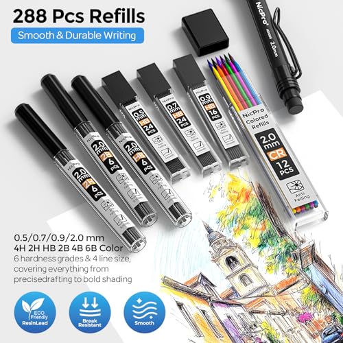Nicpro 6PCS Art Mechanical Pencil Set,HD1000 Mechanical Drawing Pencils | 3 PCS Mechanical Pencils 0.5-0.9 mm & 3 PCS 2mm Lead Holder (6B 4B 2B HB 2H 4H Colors) For Outdoor Writing, Sketching Drawing - style: 0.5,0.7,0.9,2.0mm(6 Pcs)