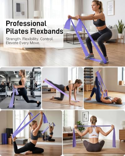 Renoj Pilates Flexbands, 5-Pack Latex-Free Resistance Bands Set – Exercise Bands for Pilates, Yoga, Stretching & Physical Therapy | Home Gym Equipment for Women & Men - color: Purple