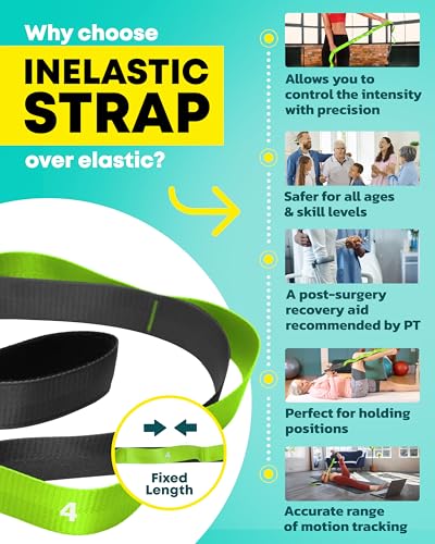 Stretching Strap with Loops, Non Elastic Stretch Band for Physical Therapy - color: Green