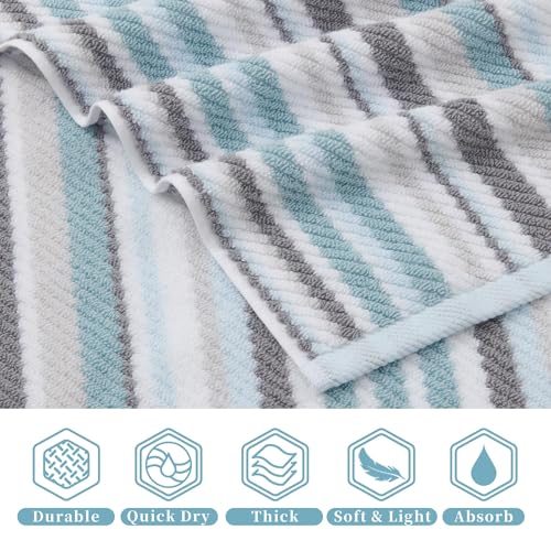 VOOVA & MOVAS Striped Towels 6 Pack, 100% Cotton, Aqua - color: Gray + Aqua Striped, size: 6 PCS Bathroom Towels