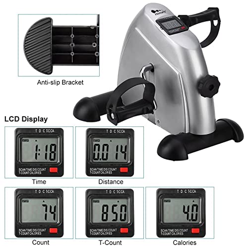 Mini Exercise Bike, himaly Under Desk Bike Pedal Exerciser Portable Foot Cycle Arm & Leg Peddler Machine with LCD Screen Displays - color: Sliver