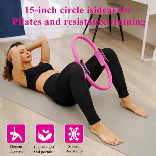 10 Pack Pilates Ring Set, 15" Pilates Fitness Circle for Women, Travel Office & Home Pilates Workout Equipment for Upper Body Core Glutes Inner Thigh, Pilates Essentials for Studio Equipment.