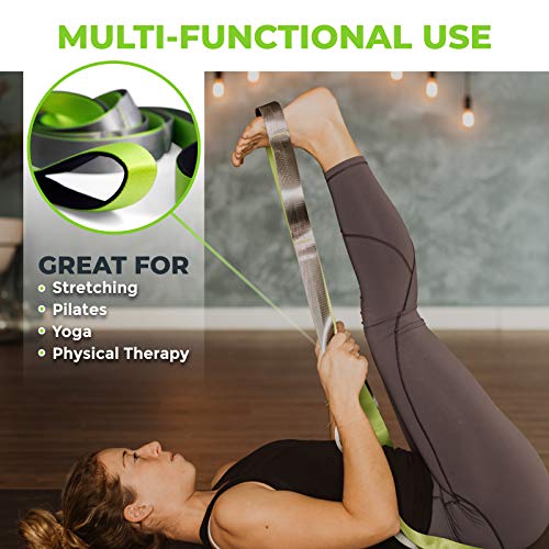 Gradient Fitness Stretching Strap for Physical Therapy, 12 Multi-Loop Stretch Strap 1.5" W x 8' L, Neoprene Handles, Physical Therapy Equipment, Yoga Straps for Stretching, Leg Stretcher. - color: Green/Grey