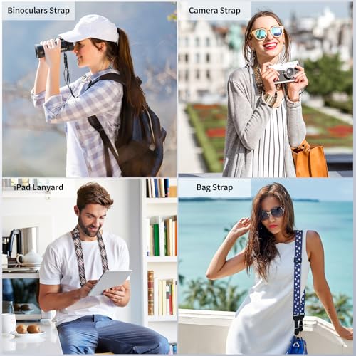 FIEIL Blue and White Star Shoulder Strap, Adjustable Camera Strap with 2 Sets of Quick-Release Buckles, Comfortable Neck Strap for iPad, Tablet, Camera, Laptop, Binocular, Luggage Bag - color: Blue and White Star