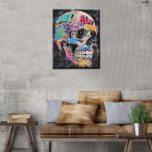 Tucocoo Graffiti Skeleton Paint by Numbers Kit for Adults Beginners Colorful Elements Paint by Numbers Black Starry Sky Gift for Friends and Family Home and Room Wall Decor 16''x20'' (DIY Framed) - color: Artwork-06, size: 16''Wx20''H(DIY frame)