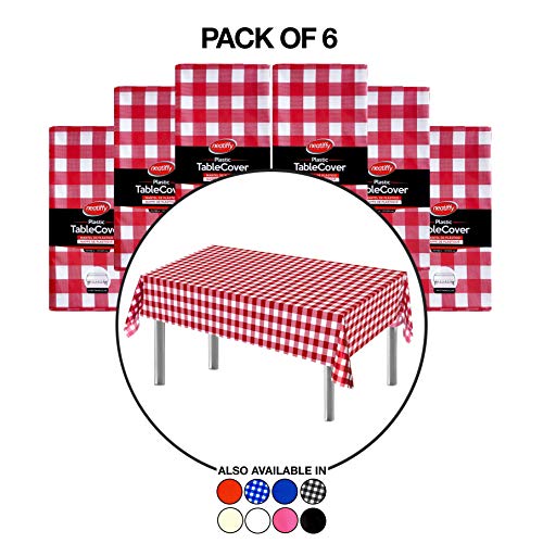 Neatiffy 54 x 108 Inch 6 Pack Rectangle Plastic Table Cloth Picnic/Camping/Party/Banquet Table Cover Disposable/Reusable Tablecloths (Red Checkered) - color: Red Checkered