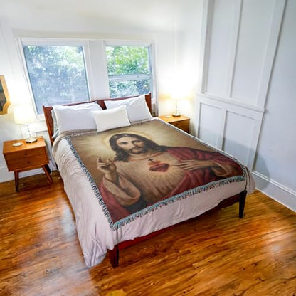 Pure Country Weavers Sacred Heart Blanket - Religious Gift Tapestry Throw Woven from Cotton - Made in The USA (72x54) - color: Sacred Heart, size: 72x54